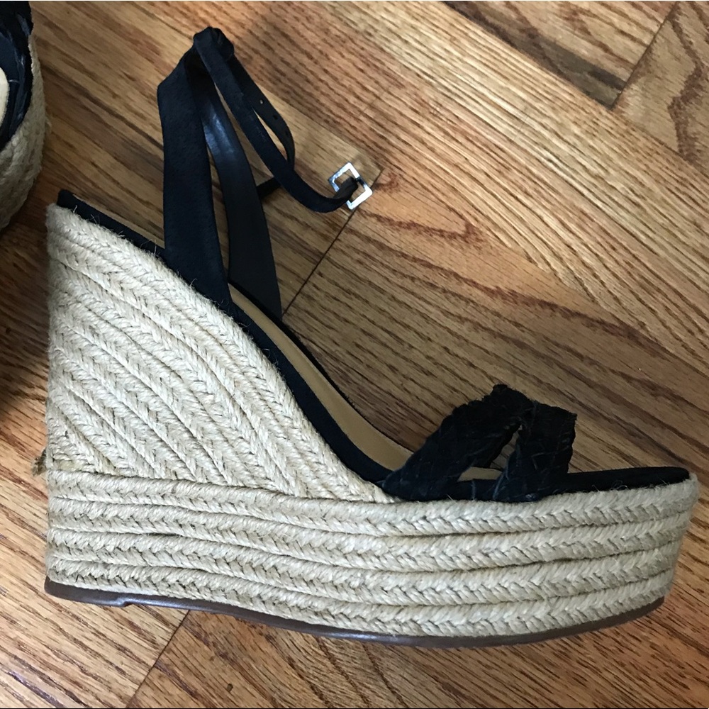 Schutz Black Suede Wedge Sandal